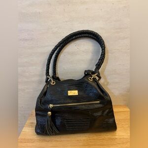 Vintage Isabella Adams Genuine Leather Black Women's Bag with Braided Handles